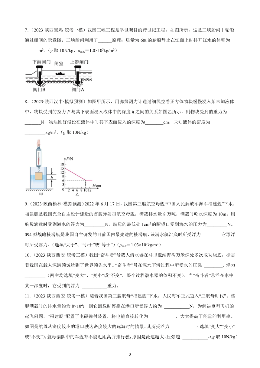 2023年陕西省九年级物理中考模拟题分项选编：浮力（含解析）