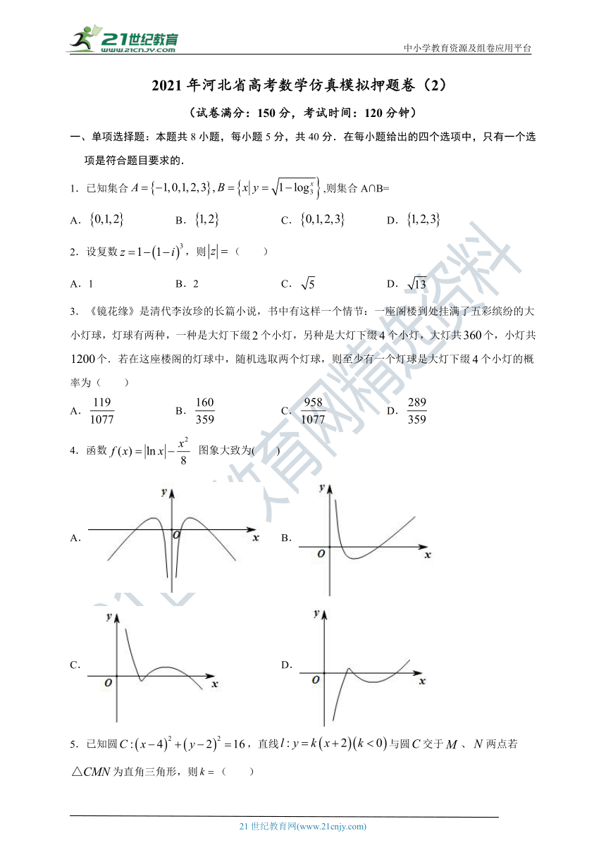 2021年河北省新高考数学仿真模拟押题卷（2）(含解析）