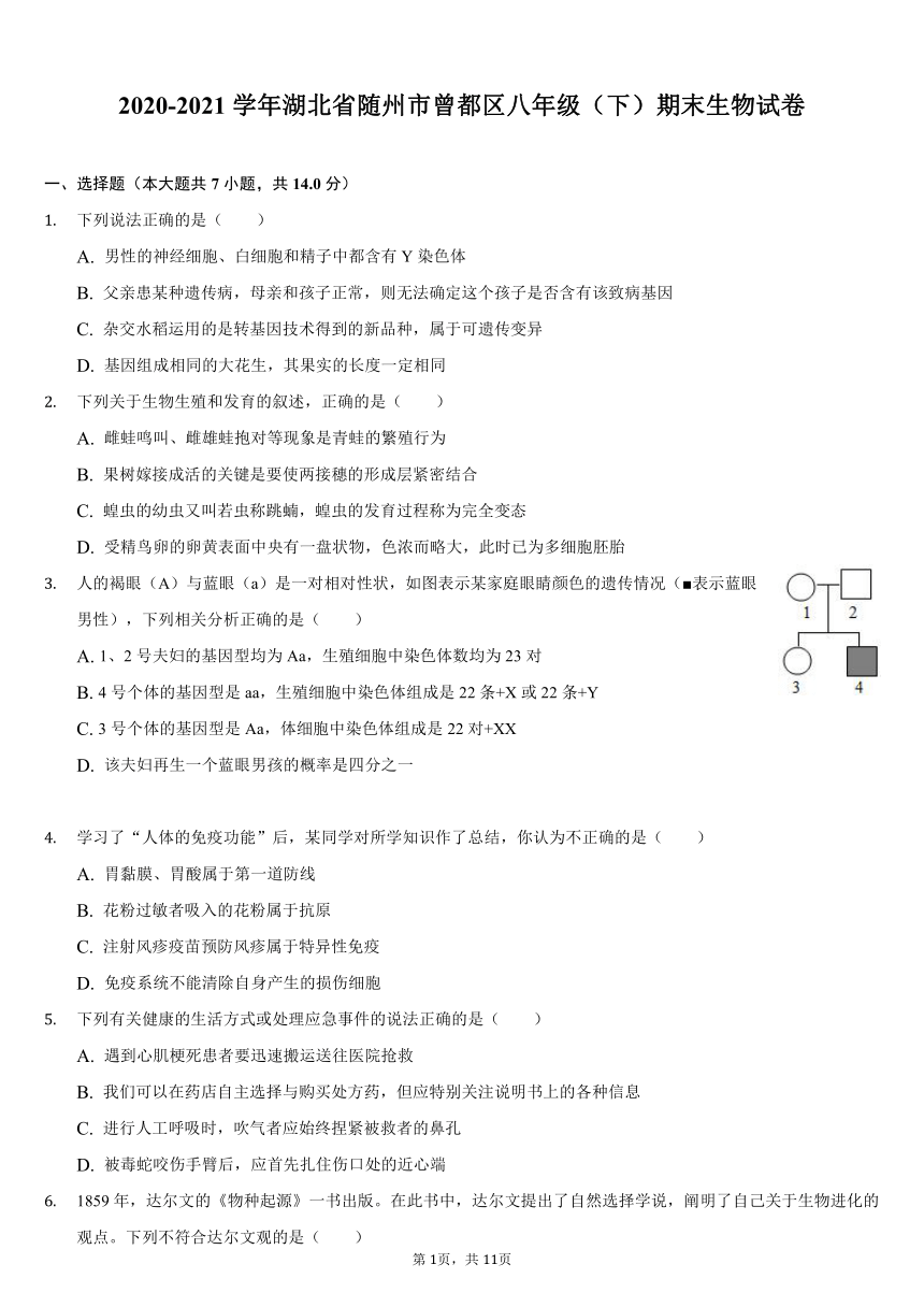 2020-2021学年湖北省随州市曾都区八年级（下）期末生物试卷（word版，含解析）