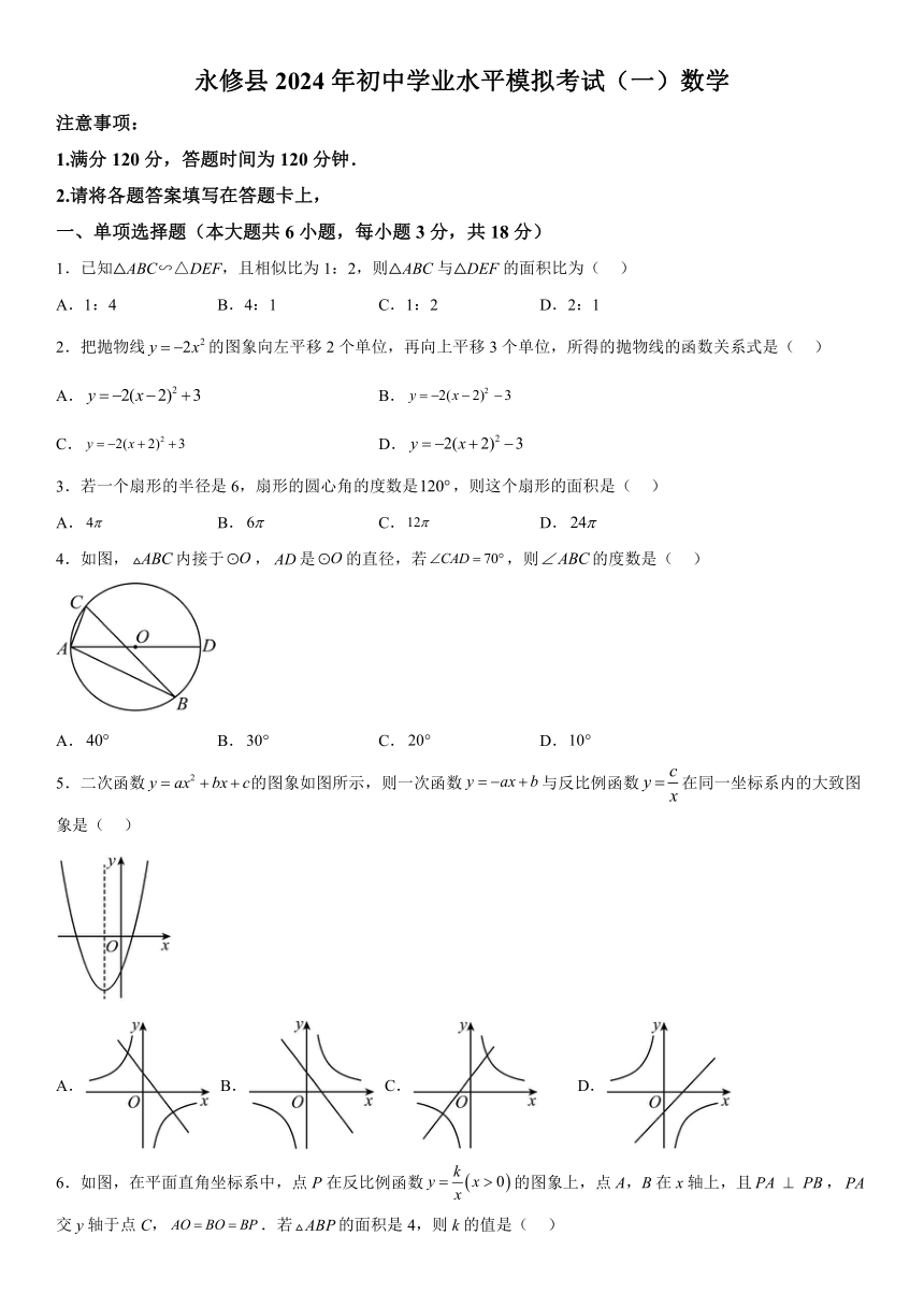 2024年江西省九江市永修县中考一模数学试题（含解析）