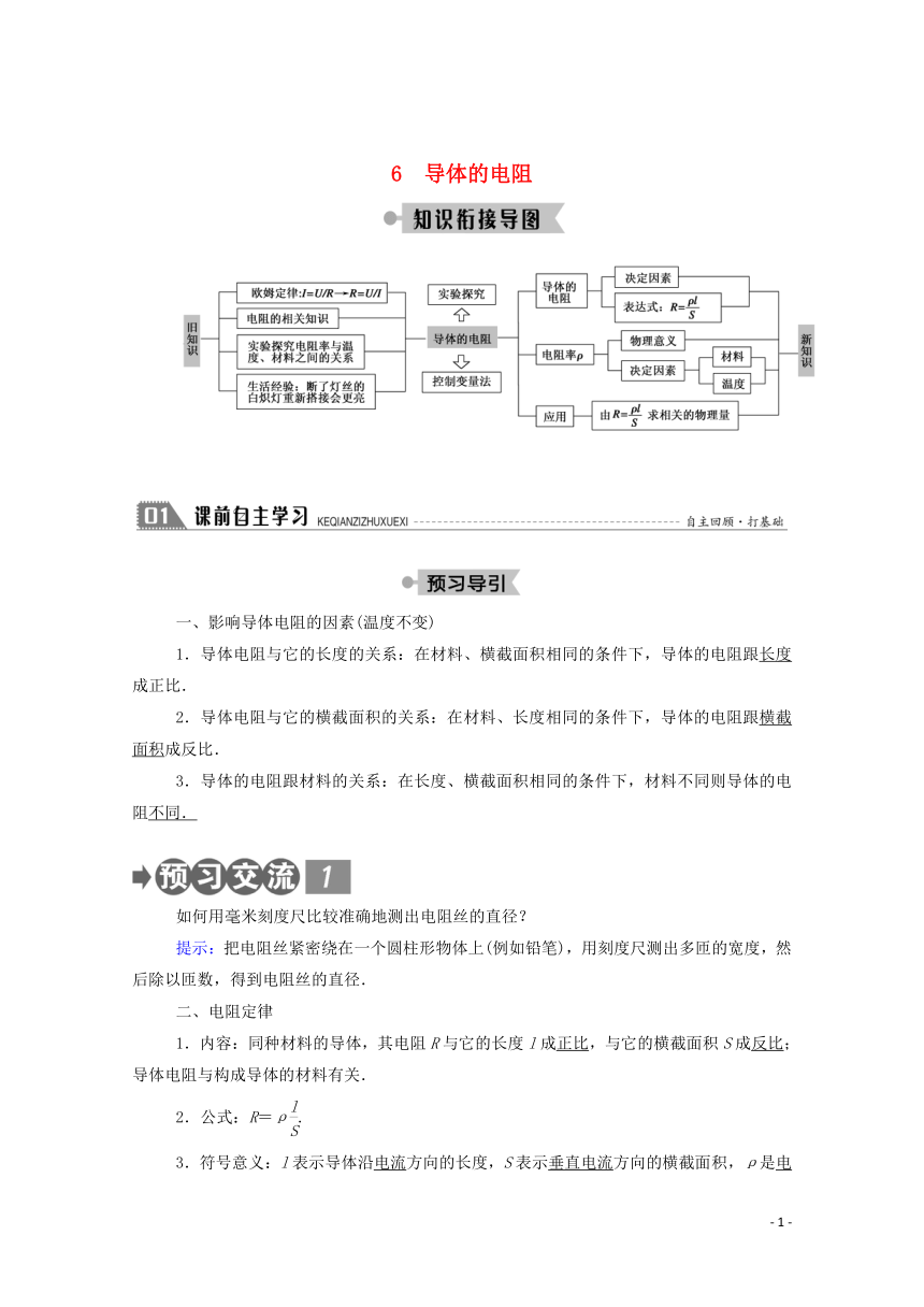 2020_2021学年高中物理第二章恒定电流6导体的电阻学案新人教版选修3_1