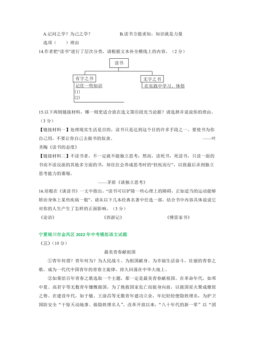 宁夏各地2022年中考语文模拟试卷分类汇编：议论文阅读专题（含答案）