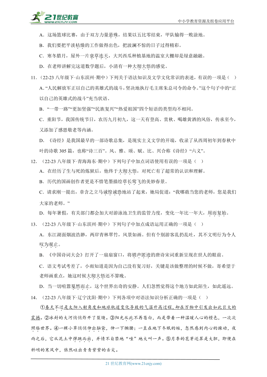 部编版语文八年级下册期中专题备考词语运用 （含解析）