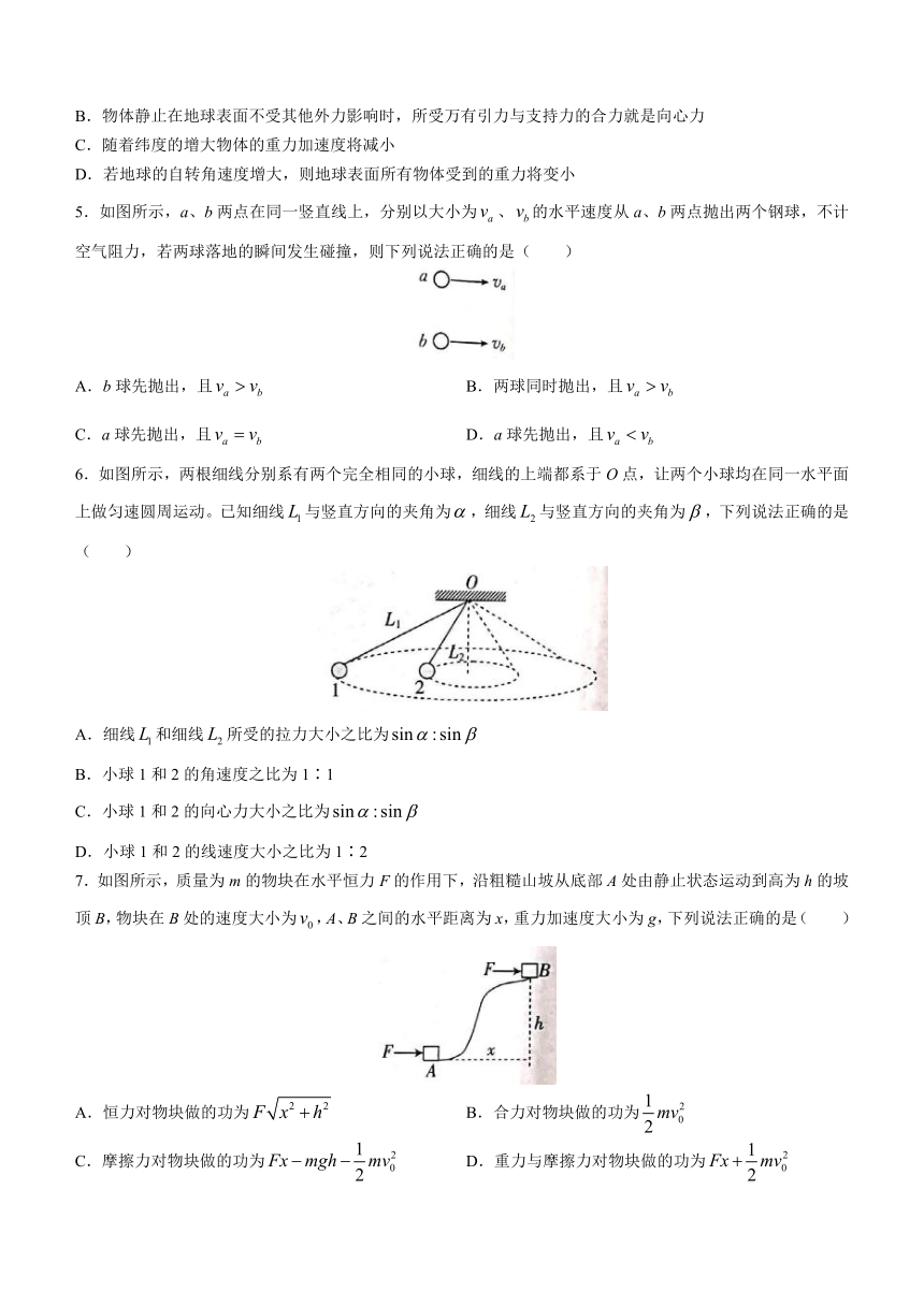 辽宁省部分学校2022-2023学年高一下学期4月月考物理试题（含答案）