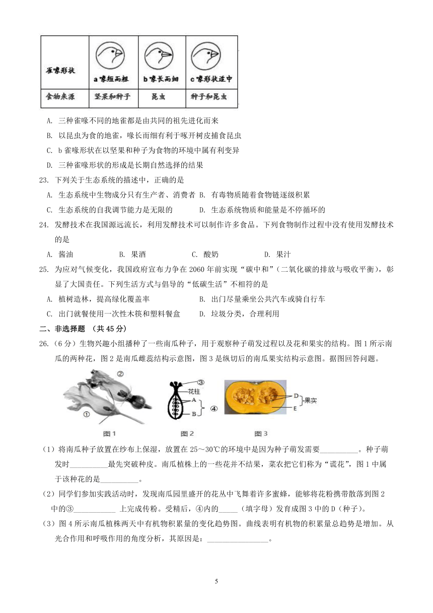 2023年北京市延庆区八年级学业考试一模生物试卷（含答案）