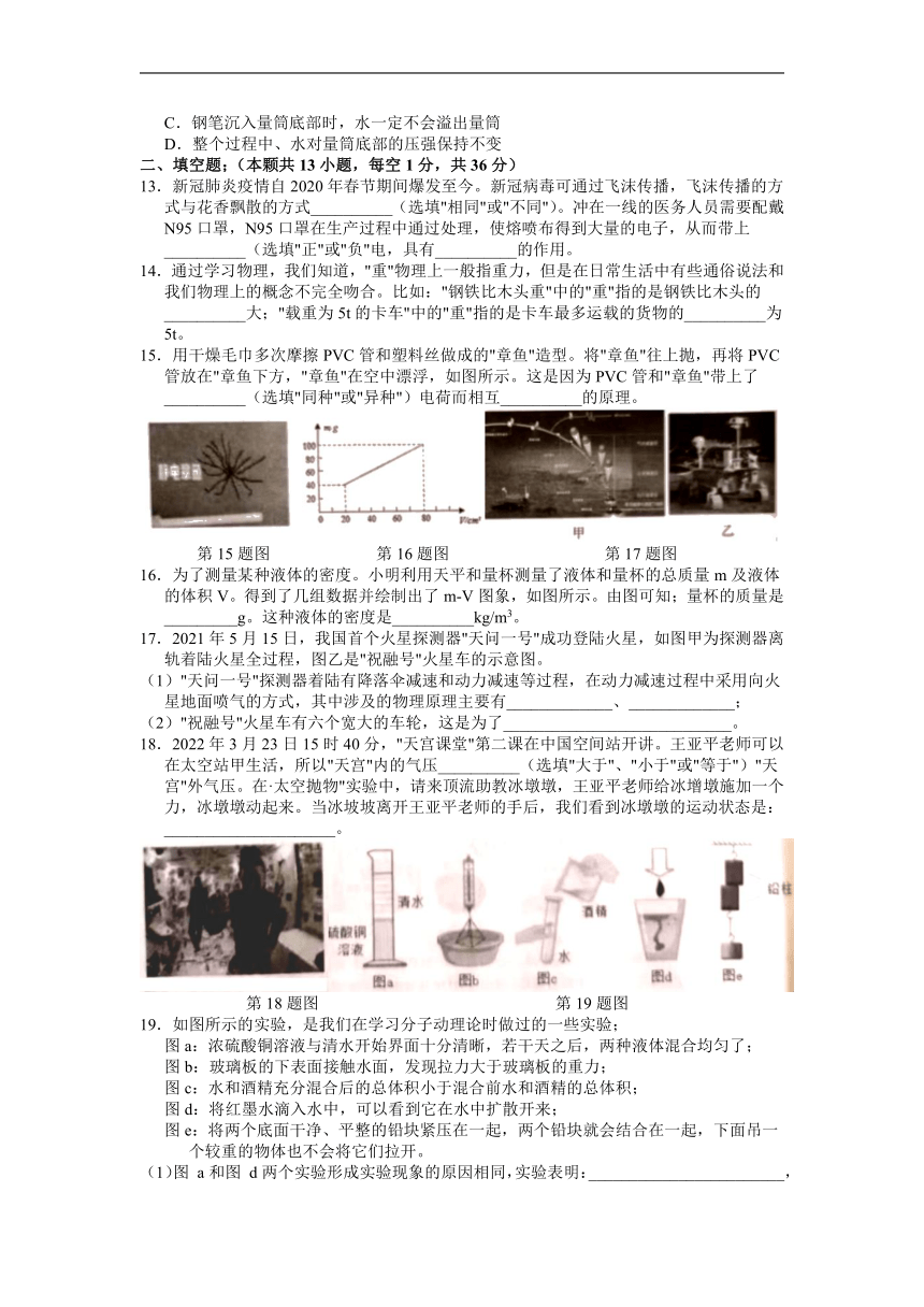 2021-2022学年江苏省无锡市江阴市八年级下学期期末考试物理试题（word版无答案）