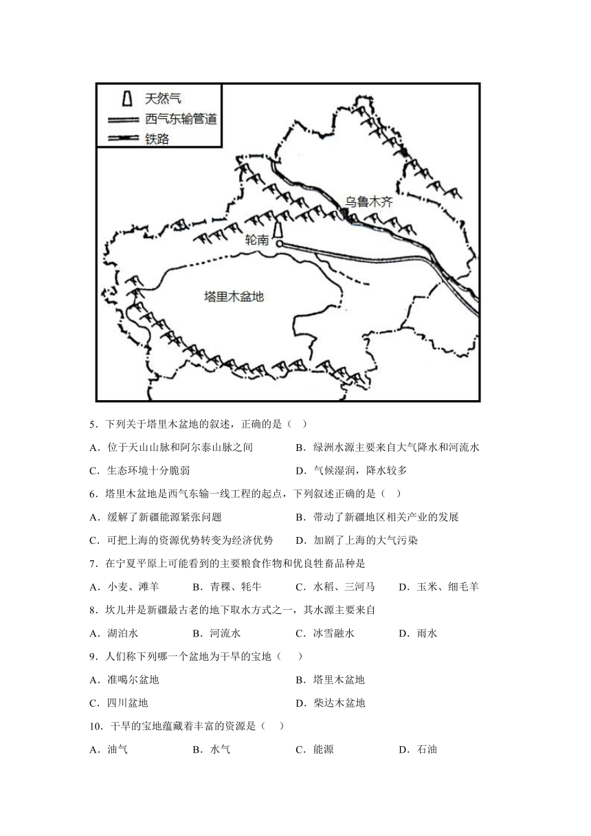 第八章 西北地区 基础训练（含答案）2022-2023学年八年级地理下学期人教版