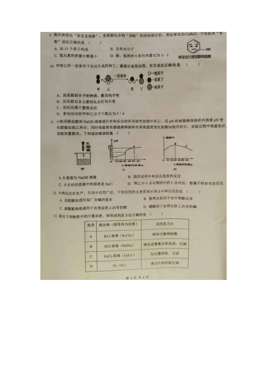 2023年广东省东莞市三模化学试题(图片版 无答案)