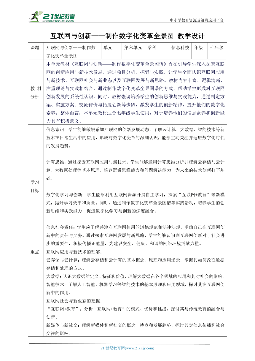 第六单元 互联网与创新——制作数字化变革全景图 教案5 七下信息科苏科版（2023）