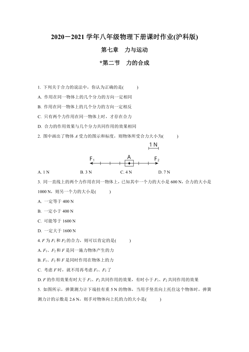 初中物理沪科版八年级7.2 力的合成  同步练习(word版含答案)