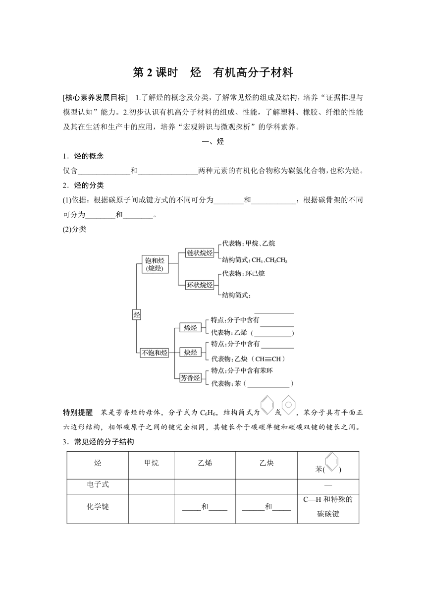 第七章　第二节　第2课时　烃　有机高分子材料 学案（含答案）