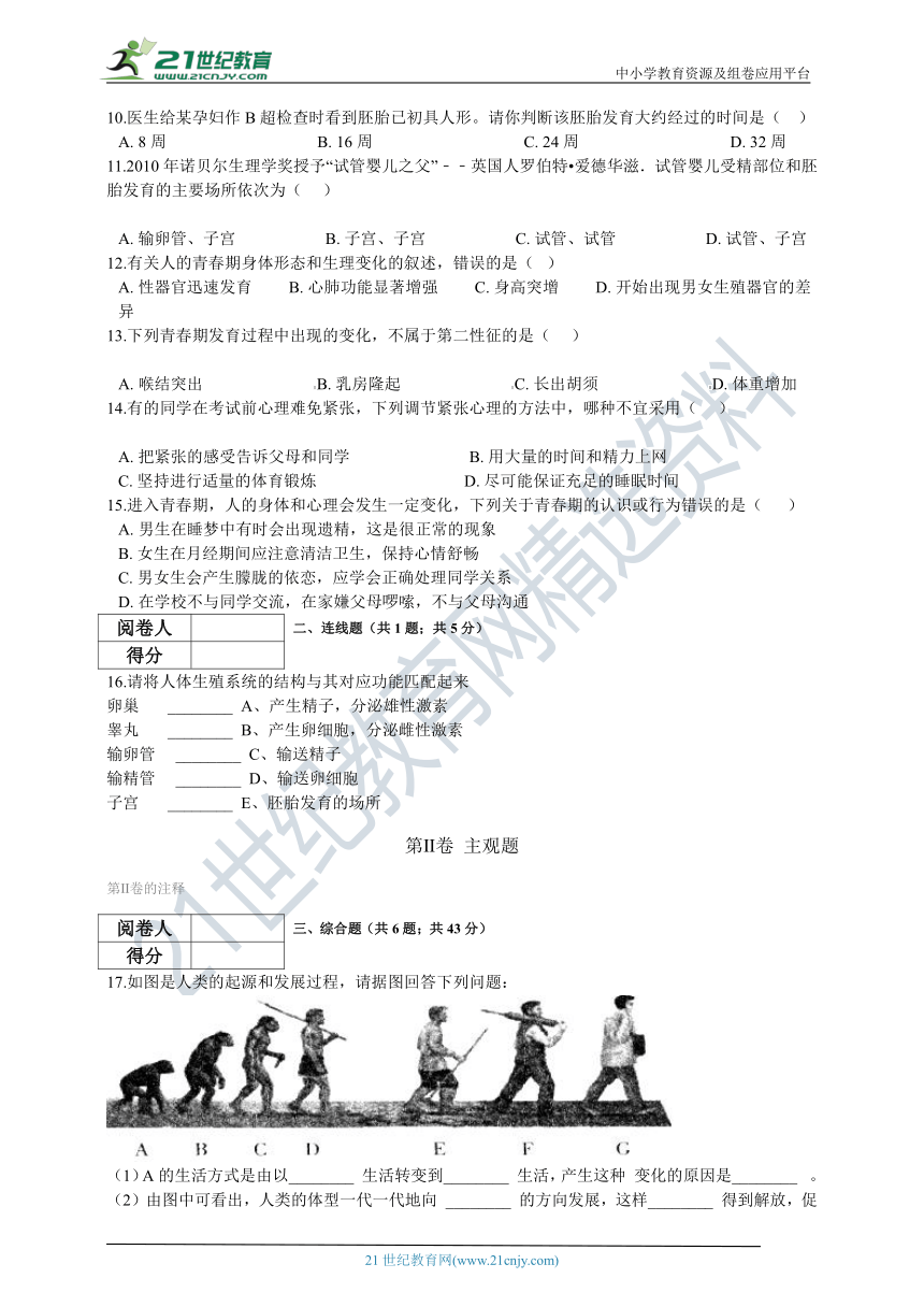 人教版2021初中生物七年级下册4.1人的由来 章末检测（含解析）