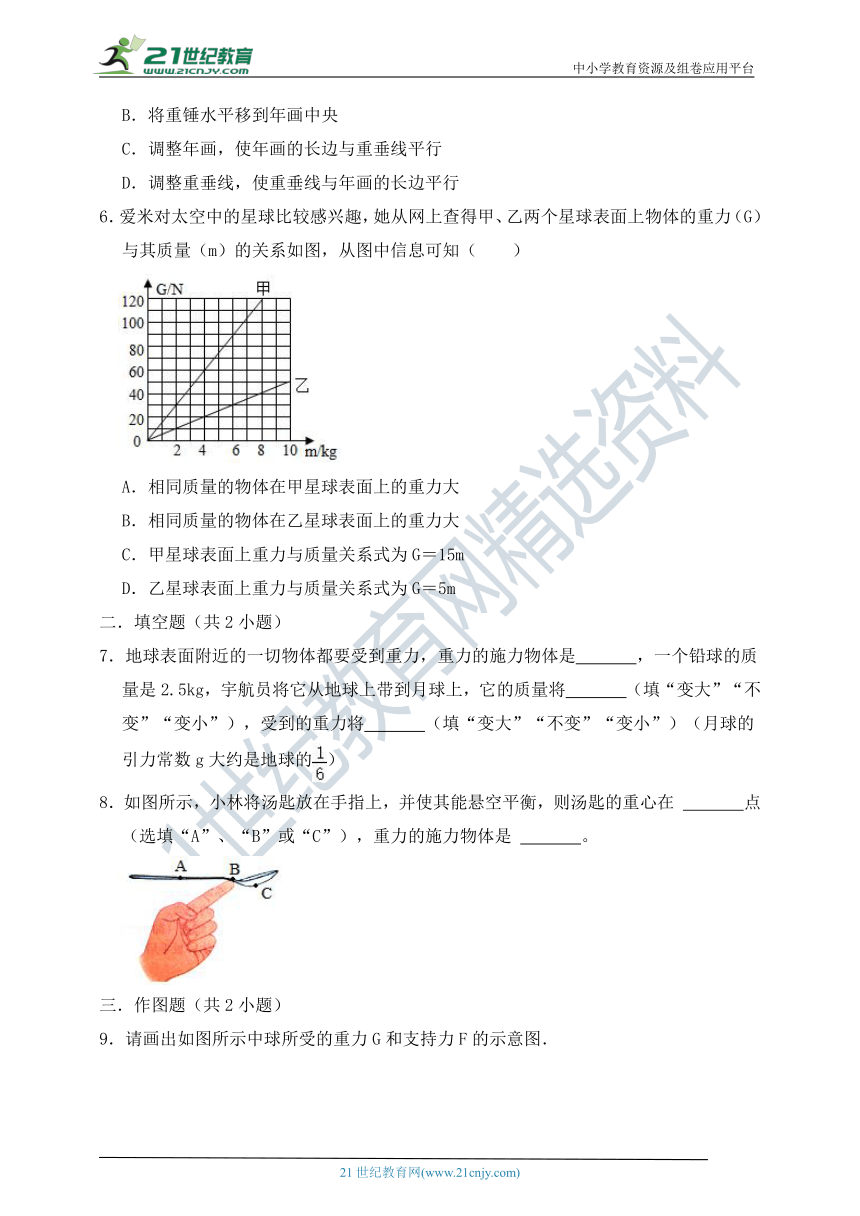 人教版八年级物理下册《7.3 重力》能力提升（含解析）