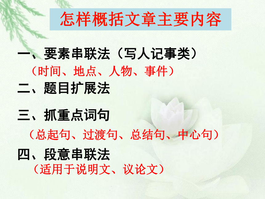 【2022作文专题】记叙文考点专题训练 考点一：概括文章的主要内容和情节 课件