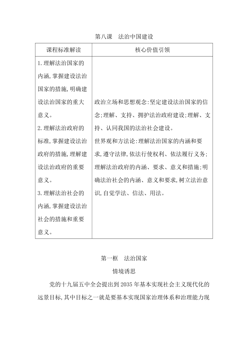 统编版（2019）高中思想政治必修3第八课法治中国建设第一框法治国家学案（含答案）