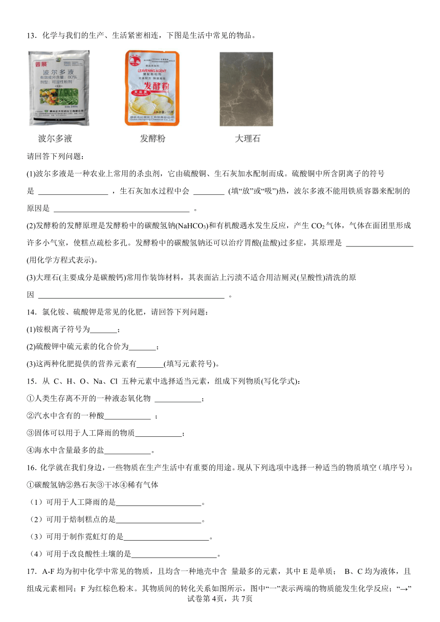 第十一单元盐化肥基础练习2023--2024学年人教版九年级化学下册（含解析）