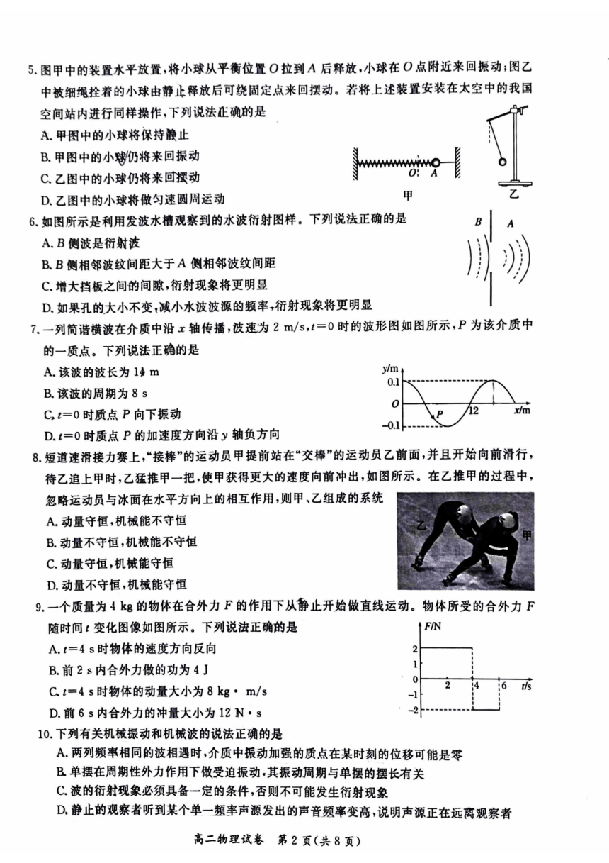 北京市通州区2023-2024学年高二下学期4月期中考试物理试题（PDF版无答案）