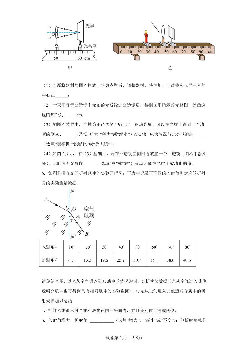 2023年中考物理专题训练：光学实验题（含答案）