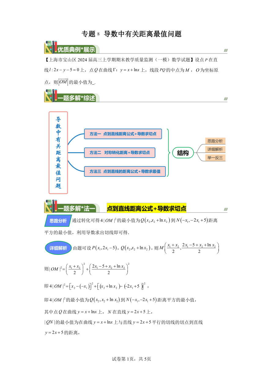 第三章一元函数的导数及其应用专题8导数中有关距离最值问题（含解析） 2024年高考数学复习 每日一题之一题多解