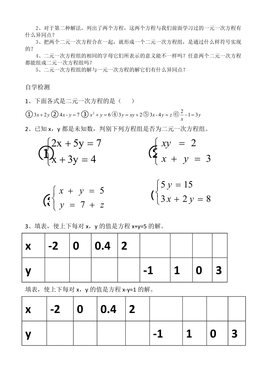 冀教版数学七年级下册 6.1 二元一次方程组 教学设计