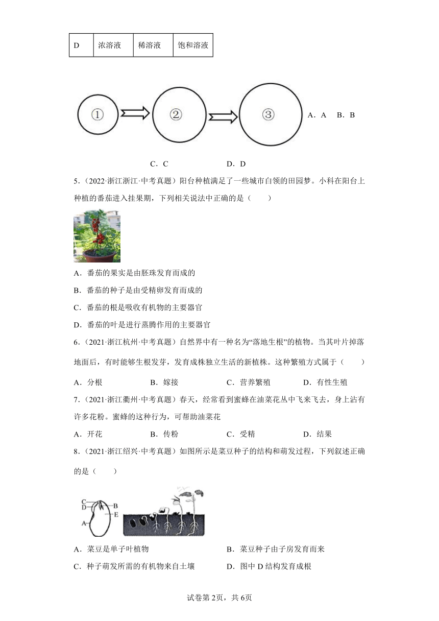 09细菌和真菌的繁殖、植物的生殖与发育-浙江省各地区2020-2022中考科学真题汇编（含解析）