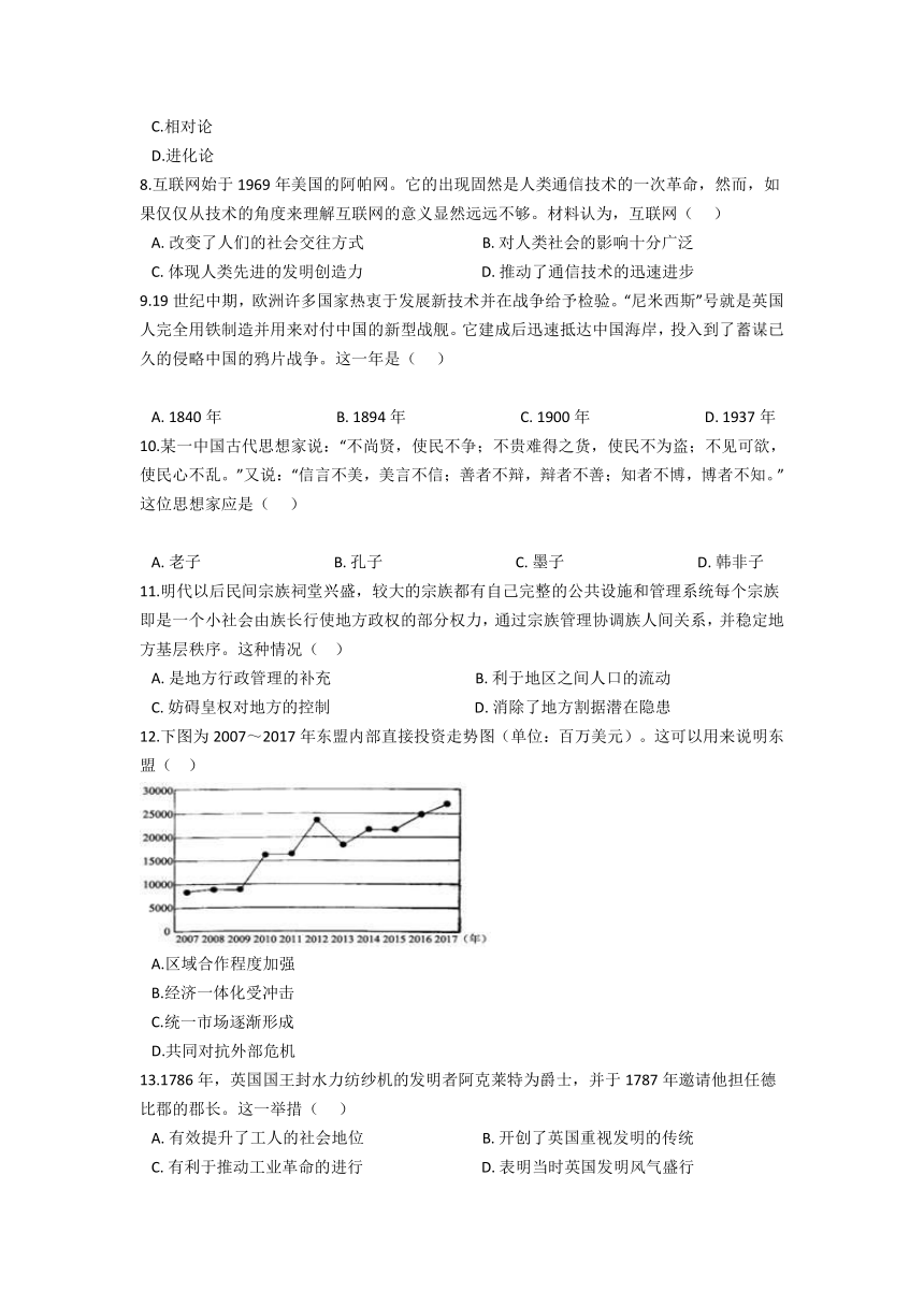 河南省漯河市临颍县第一高中2021-2022学年高二12月模拟历史试卷（Word版含答案）