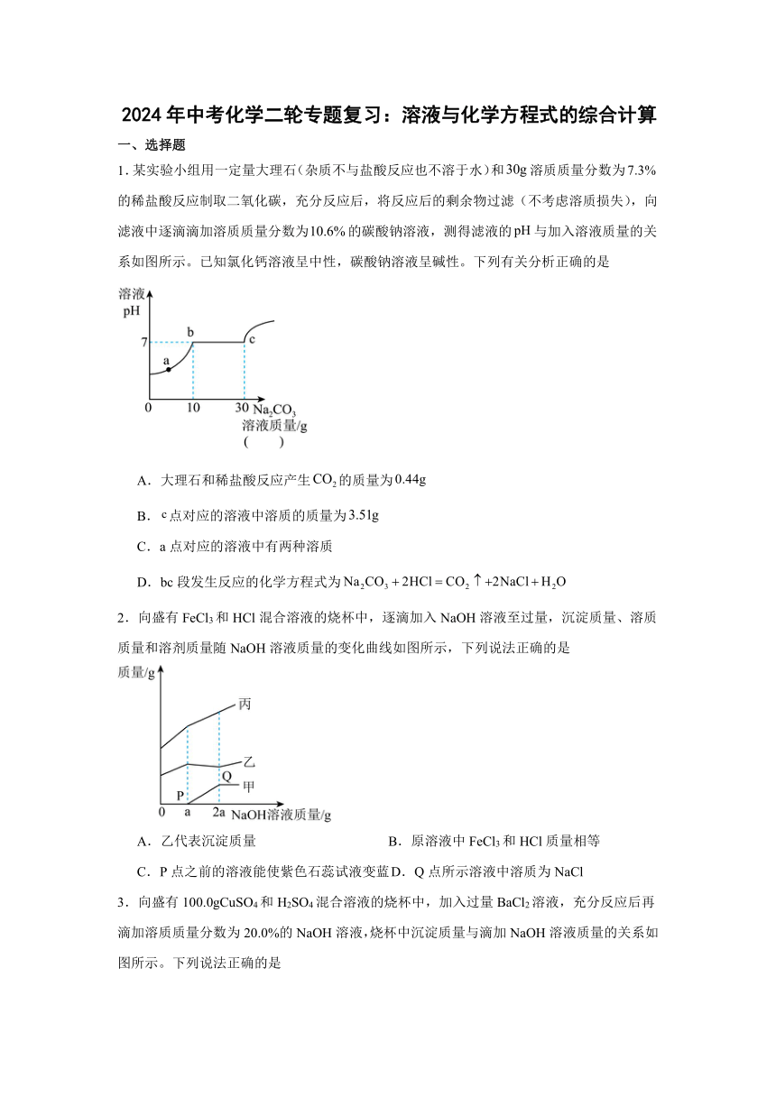 2024年中考化学二轮专题复习：溶液与化学方程式的综合计算（含解析）