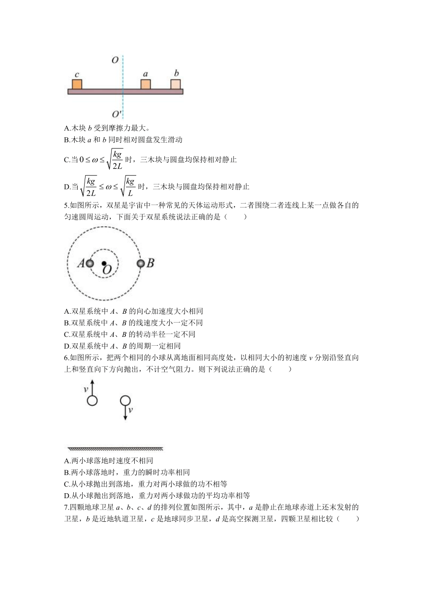 山东省枣庄市重点中学2022-2023学年高一下学期4月月考物理试题（Word版含答案）