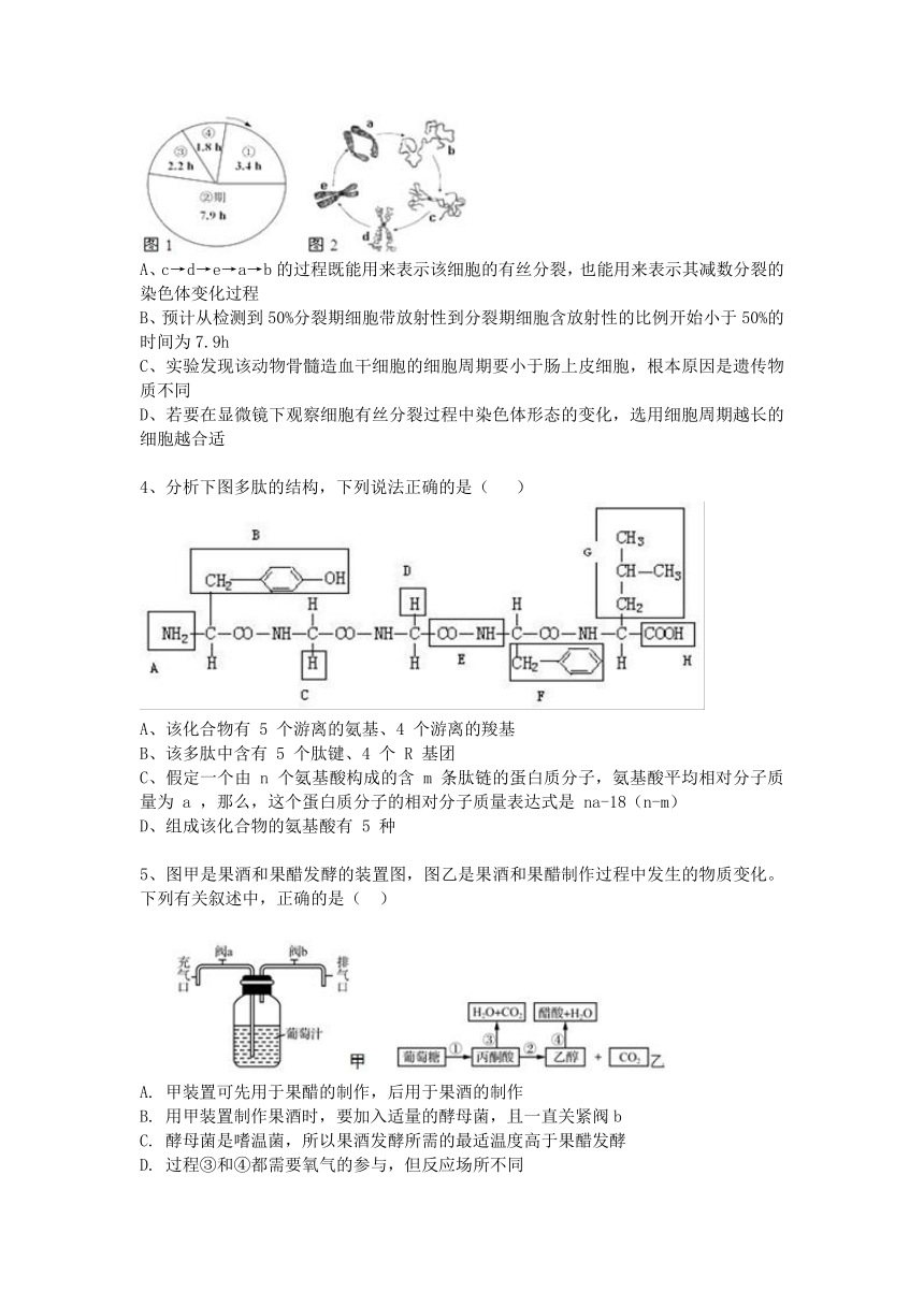 贵州省安顺市第三高中2022届高三上学期第一阶段测试生物试题（Word版含答案）