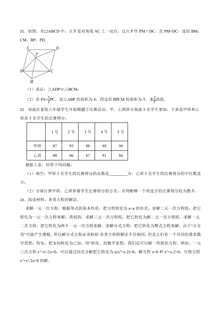 2023-2024年浙江省杭州市西湖区八年级下册数学期中模拟卷(含答案)