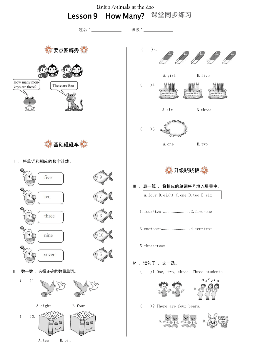 Unit 2 Animals at the Zoo Lesson 9 How Many同步练习（含答案）