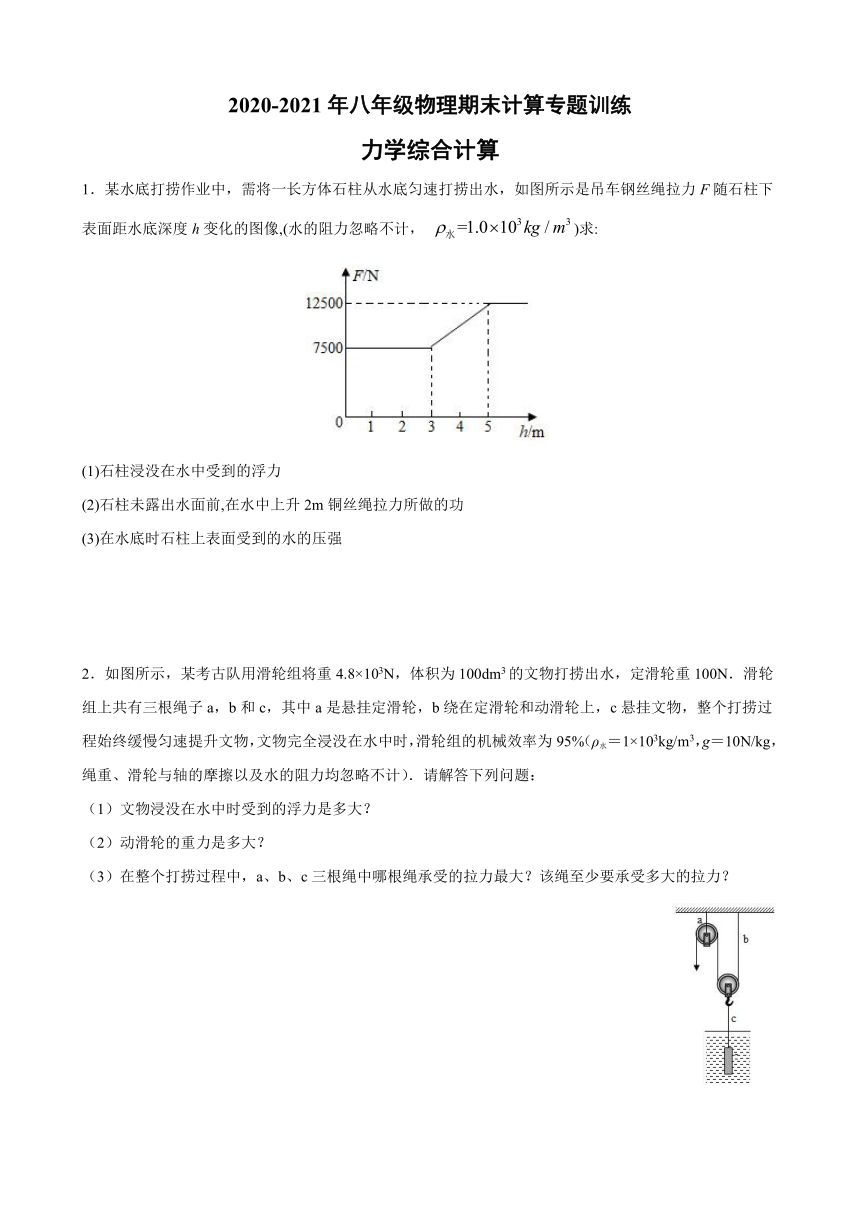 力学综合计算-2020-2021学年沪科版八年级物理期末计算专题训练（含答案）