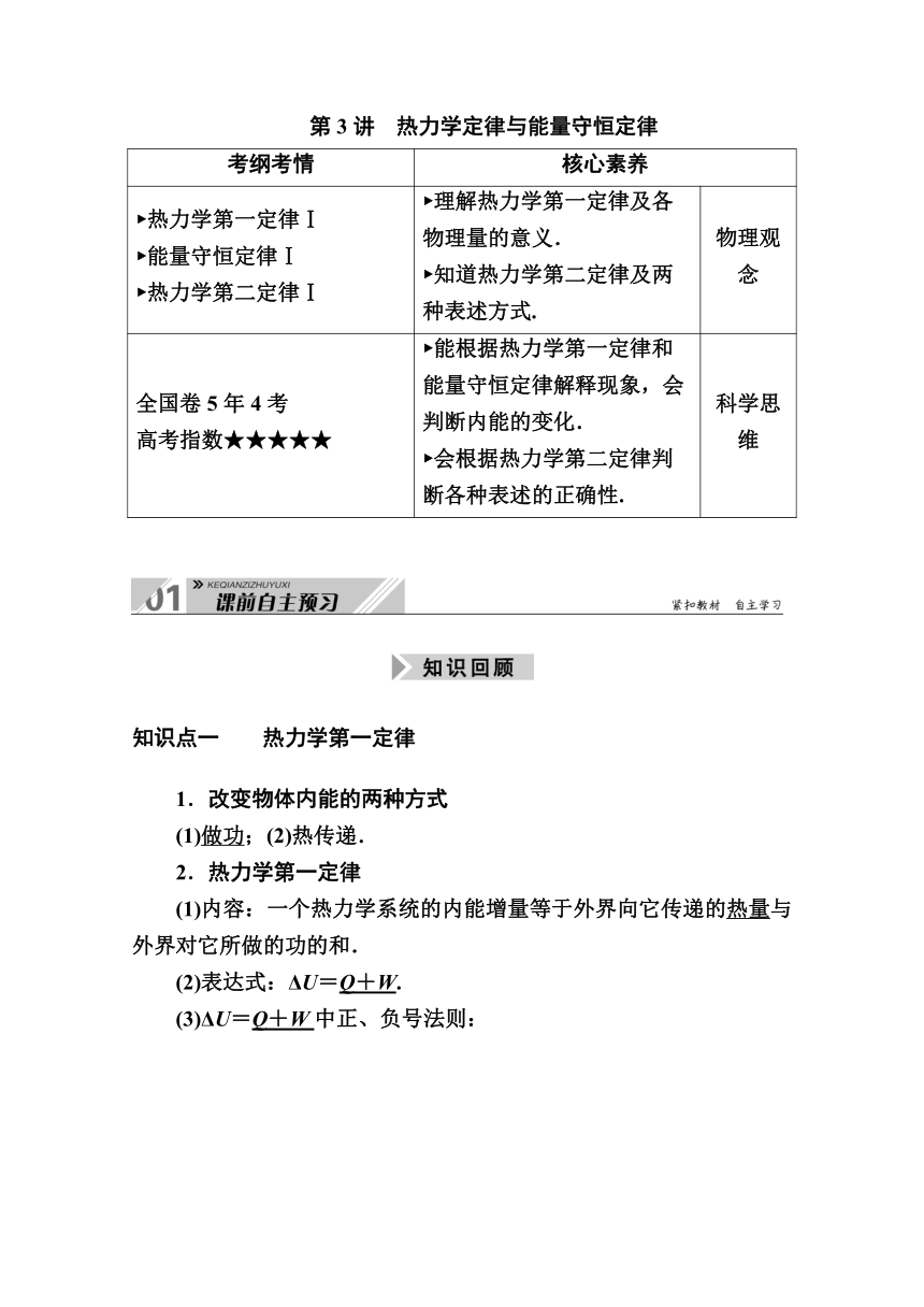 2021高三物理人教版一轮学案 第十三单元  第3讲　热力学定律与能量守恒定律Word版含解析