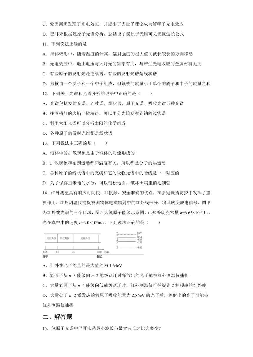 4.3光谱与氢原子光谱 同步作业（Word版含答案）