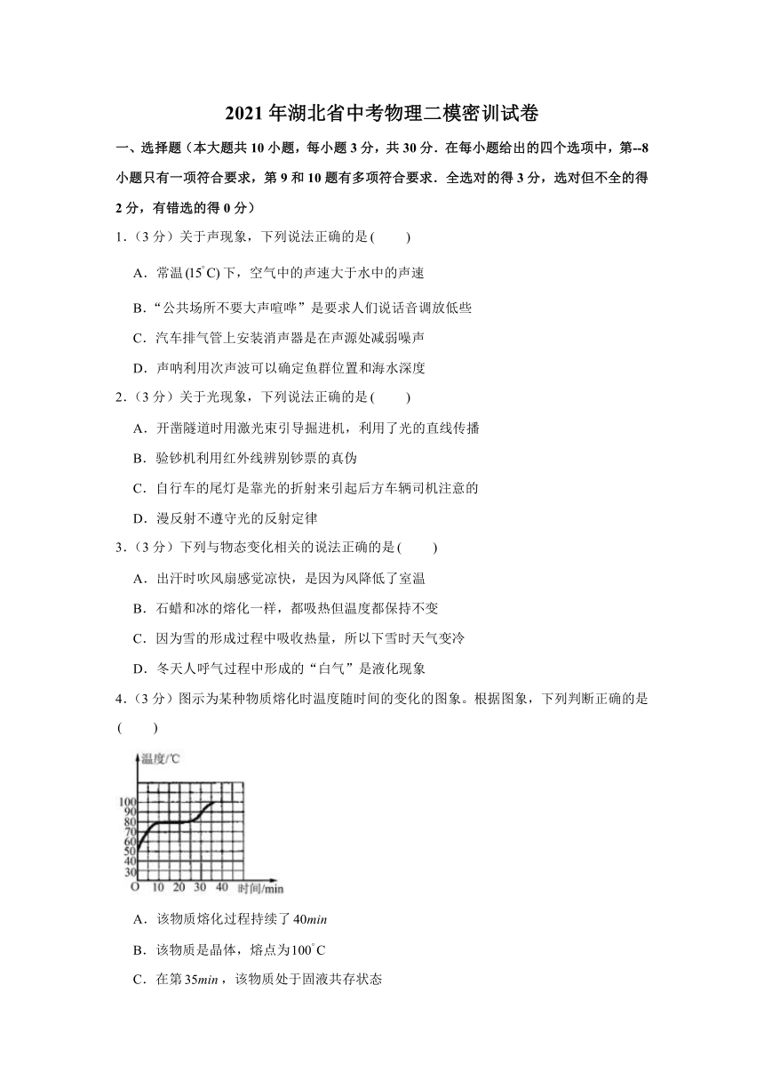 2021年湖北中考物理二模密训试卷（解析版）