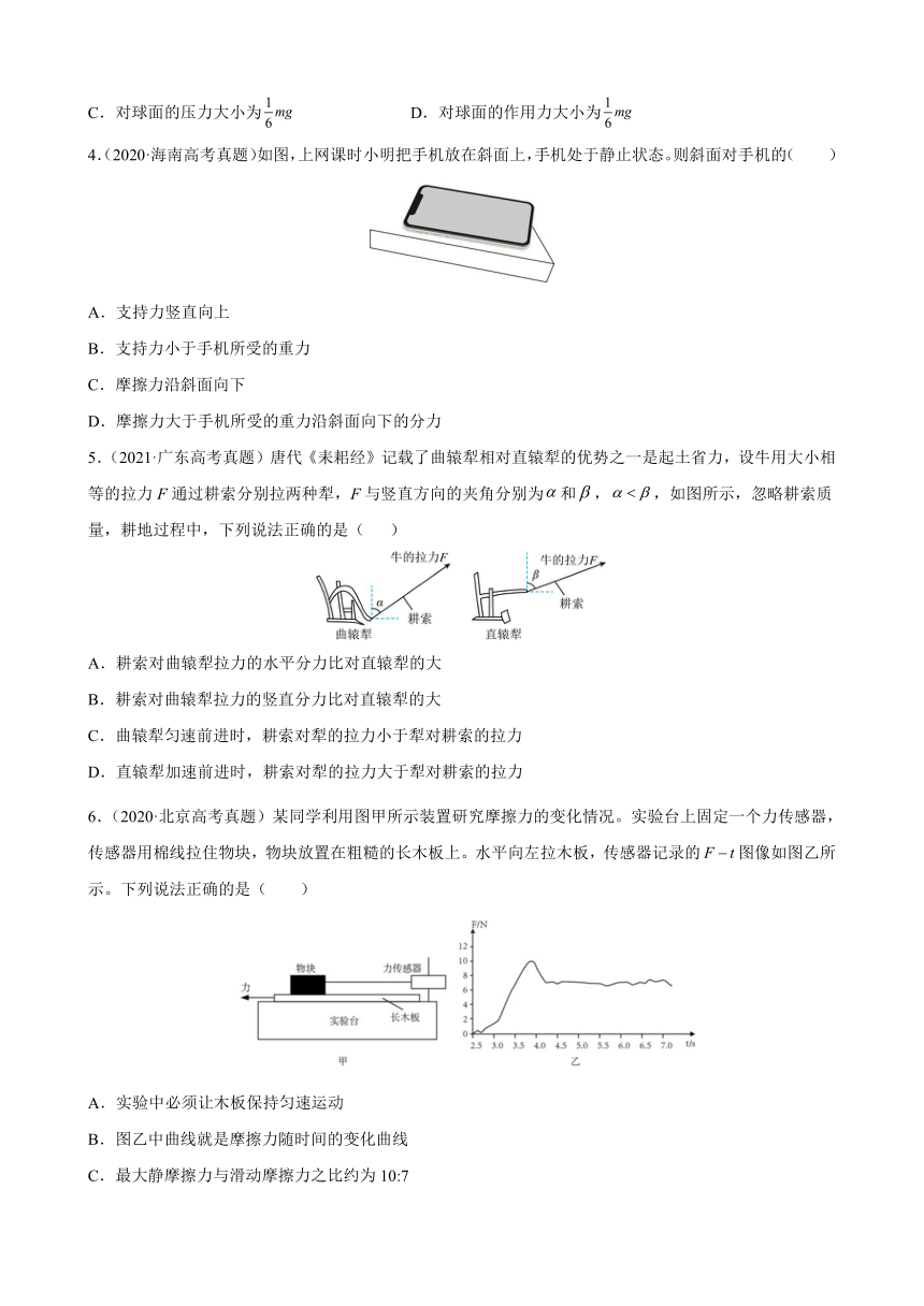 专题2 相互作用 —2022届新高考物理2年真题与1年全真模拟训练卷（word版含答案）