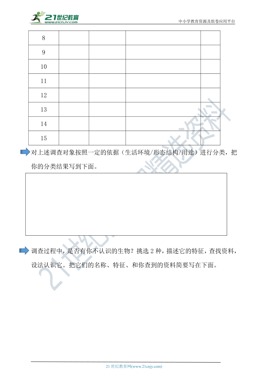 《调查周边环境中的生物》调查表