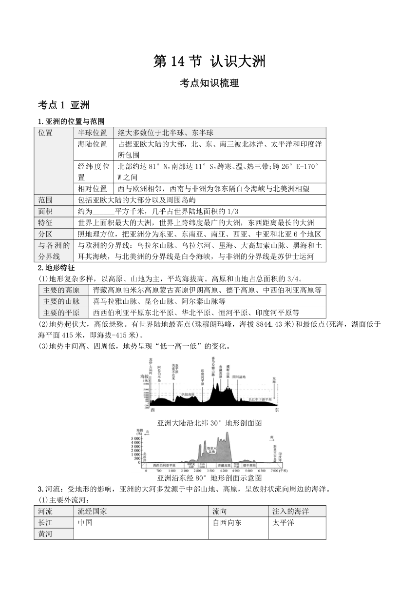 2021年人教版中考地理一轮复习 考点梳理+真题回顾  14 认识大洲（word版含答案解析）