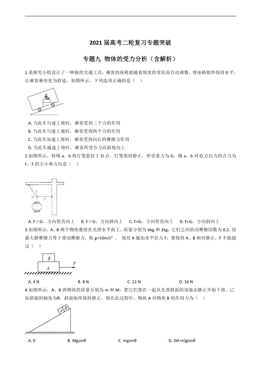 2021届高考二轮复习专题突破 专题九 物体的受力分析（含解析）