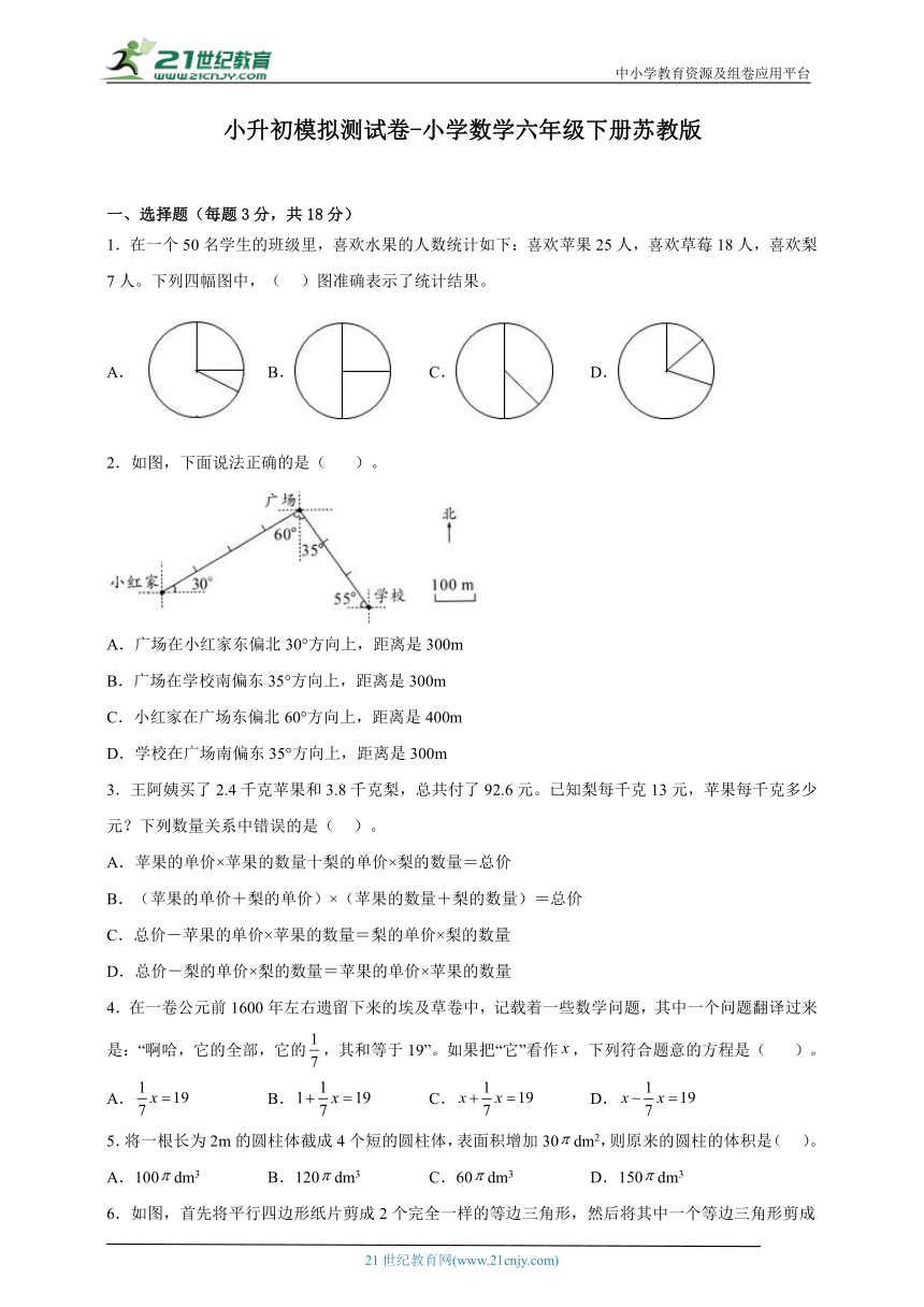 小升初模拟测试卷-小学数学六年级下册苏教版（含解析）