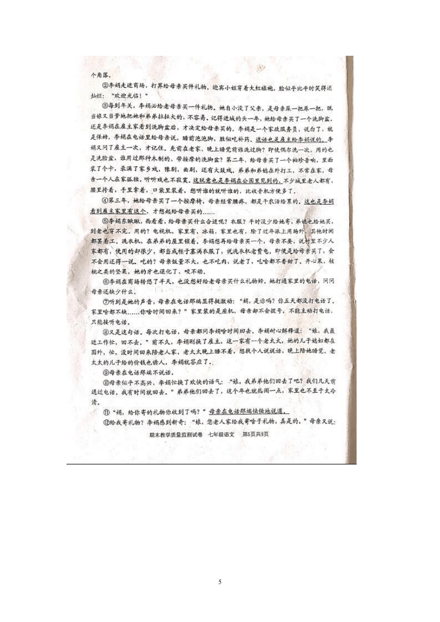 2021年内蒙古巴彦淖尔七下期末语文试题（图片版含答案）