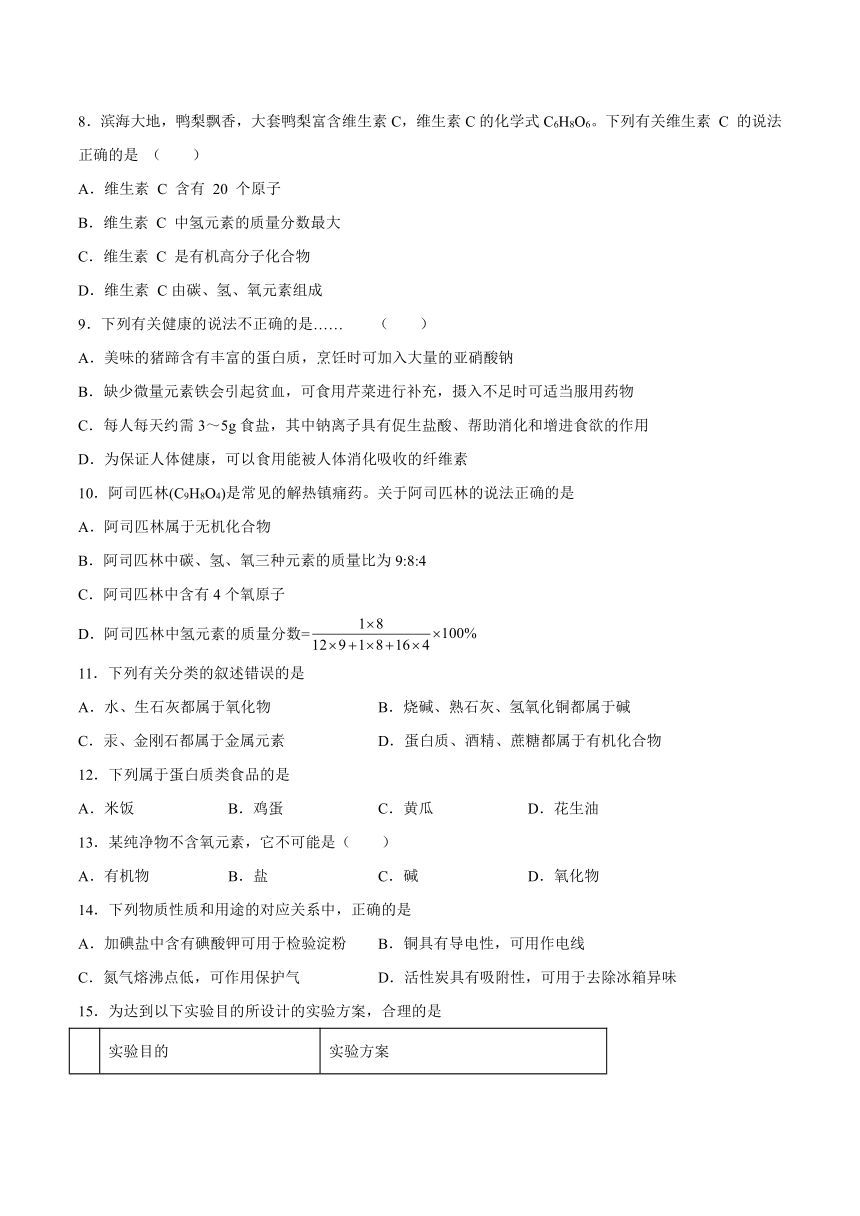 10.1食物中的营养物质-2021-2022学年九年级化学鲁教版下册（word版 含解析）