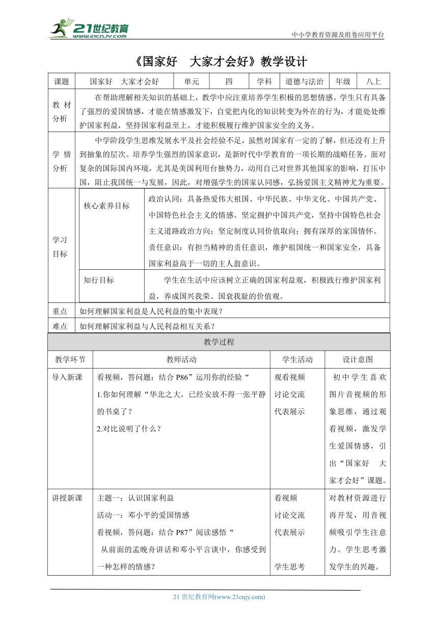 4.8.1  《国家好  大家好》教案（表格式）