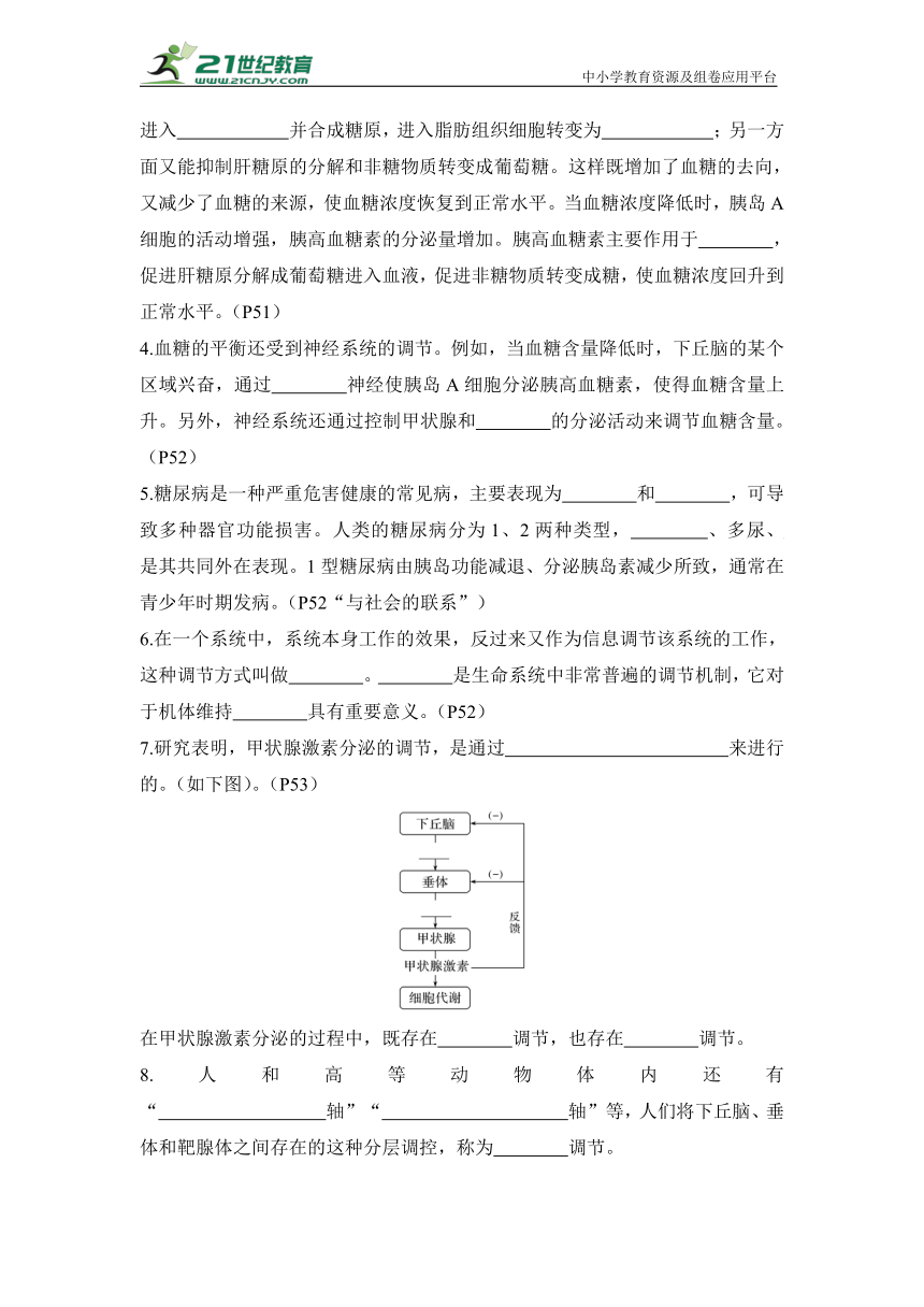 新高考生物晨背晚默：选择性必修1第3章 体液调节