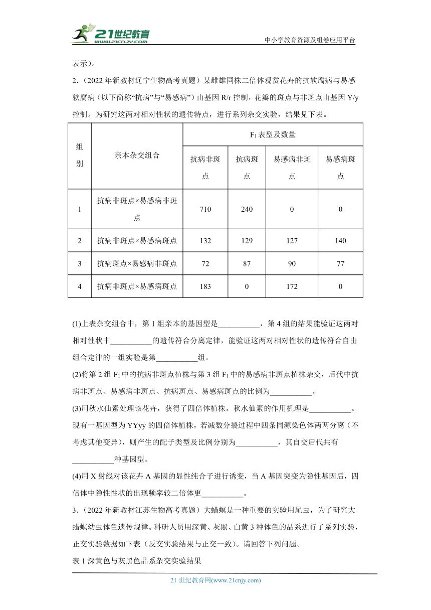 五年2018-2022高考生物真题按知识点分类汇编34-基因的自由组合定律-综合题、实验题（含解析）