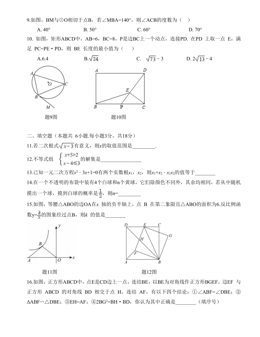 广东省汕头市龙湖实验中学 2023-2024学年下学期第一次综合素质摸查初三数学  含答案