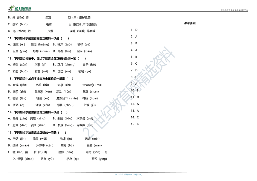 统编版小学语文小升初暑假字词拼音复习专项（二）—选择正确拼音（含答案）