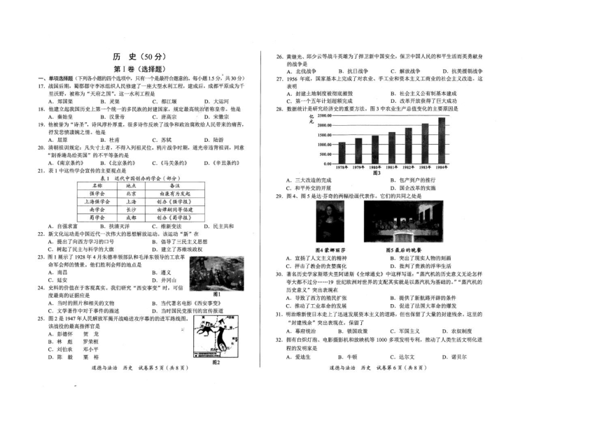 四川省阿坝州2022年中考历史试题（图片版，无答案）