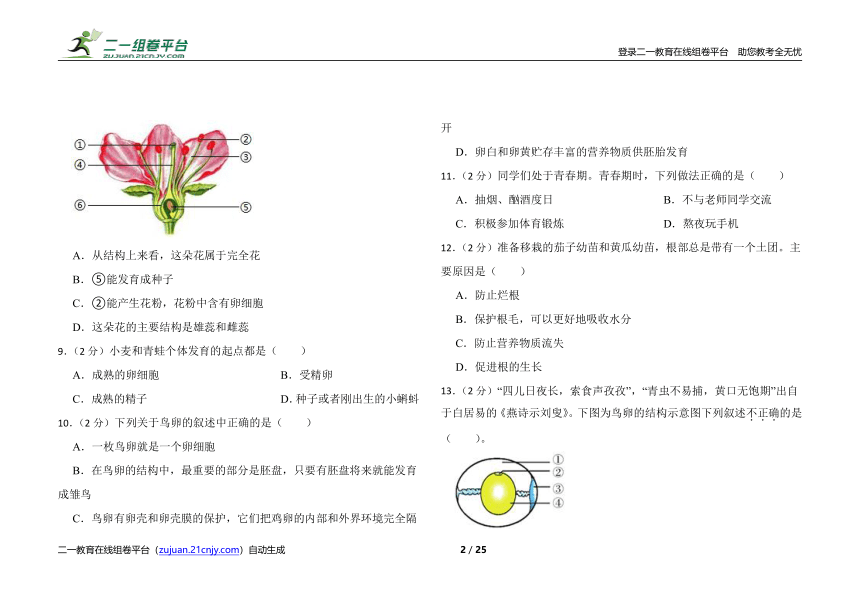 2022年初中生物济南版八年级上册期末测试卷（四）（word版含答案解析）