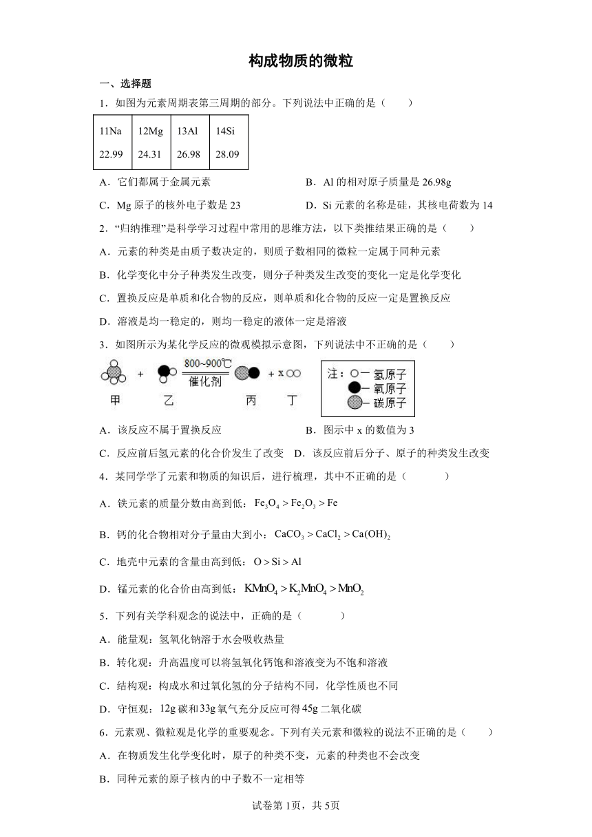 2022年浙江省中考科学专题练习  构成物质的微粒（含解析）